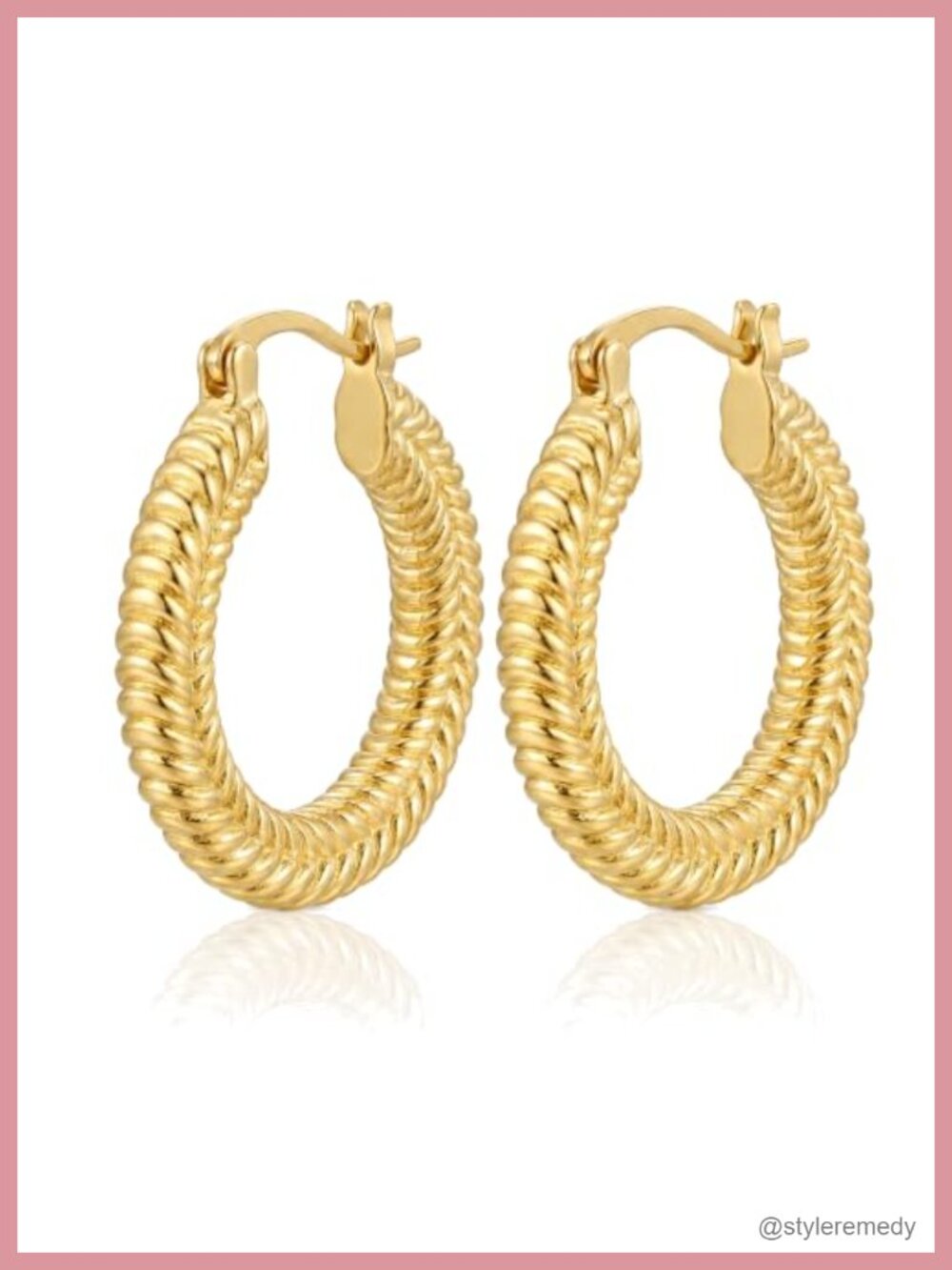 14K Gold Plated Chunky Ribbed Textured Hoop Earrings for Women